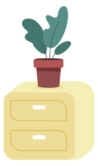 Bedside table with drawers and houseplant. Bedroom furniture
