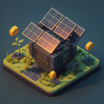 Solar Panel Generator Green Energy Isometric Art