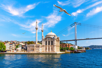 Fototapeta na wymiar Ortakoy Mosque and a part of the Bosphorus Bridge, Istanbul, Turkey