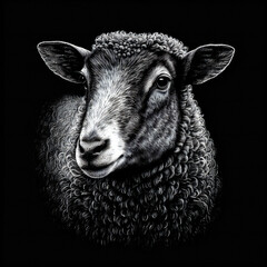 Naklejka premium black and white sheep on black