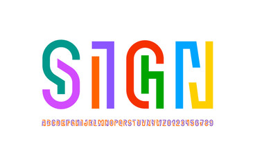 Art font alphabet from multi colored style letters and numbers, vector illustration 10EPS