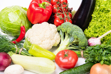 variety of fresh and ripe bright vegetables