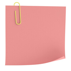 Note paper with paper clip. 3D illustration.