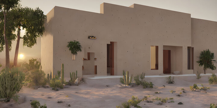 Mud house, safari desert valley, date palm, fairytale treehouse village covered, matte painting, mud building