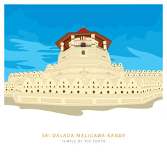Sri Dalada Maligawa or the Temple of the Sacred Tooth Relic is a Buddhist temple in the city of Kandy, Sri Lanka. Vector illustration art.