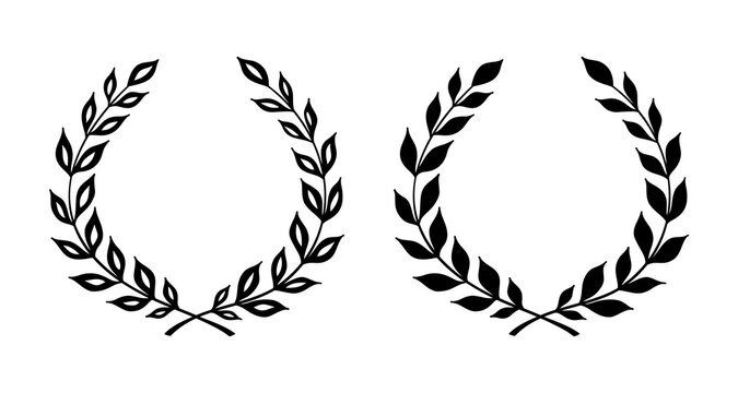 Two Stylish Variants Of Laurel Wreath, Hand Drawn Vector Illustration.