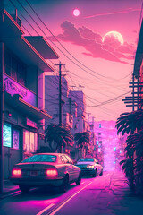 Fototapeta premium Hand drawn synthwave Japan illustration