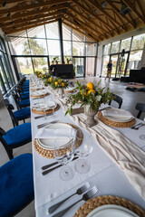 Decorated wedding banquet hall in classic style.