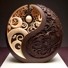 Decorated chocolate sculpture masterwork of yin and yang - Generative AI