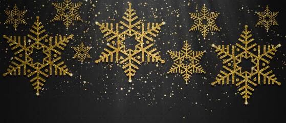 happy new year 2023. Golden letters on a black background. gold bokeh. golden snowflake.
