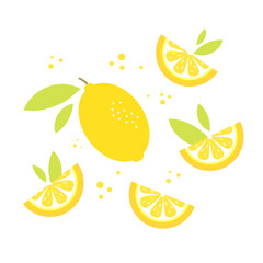 Vector illustration with lemon, leaves and splashes.