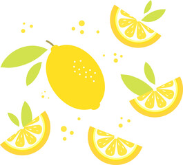 Vector illustration with lemon, leaves and splashes.