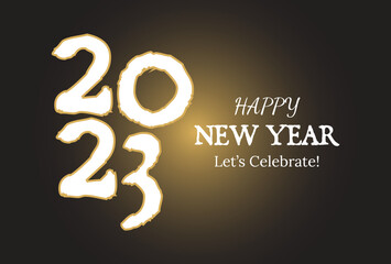 Happy New Year 2023, typography design, golden New Year vector design, Design template Celebration poster, illustration