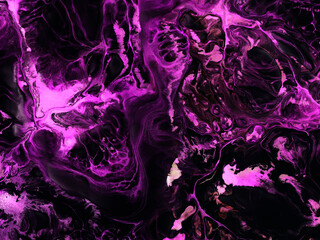 Neon abstract art painting in  purple colors, creative hand painted background, acrylic, brush texture, dark artwork.