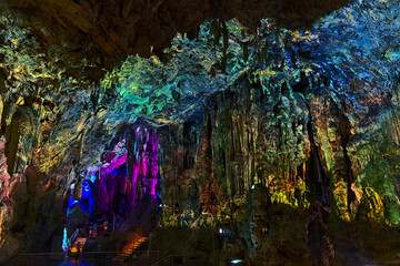 Light shows in St. Michael's Cave in Gibraltar