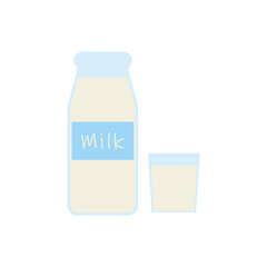 a bottle and a glass of fresh milk flat design vector illustration