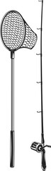 highly detailed fishing rod and net icon