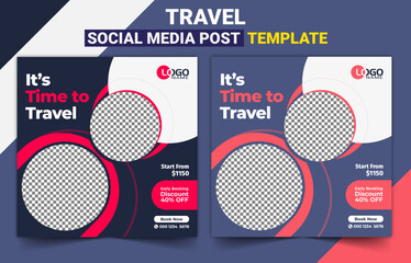 Travel holiday Instagram post banner design or tourism social media post template