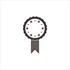 Black white ribbon icon, award. Medal design. Winner celebration symbol, best champion achievement, success trophy seal. Empty rosette element illustration