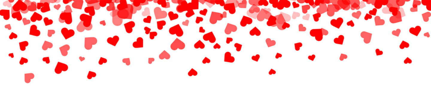 Love valentine background with red petals of hearts on transparent background. Vector banner, postcard, background.The 14th of February. PNG image