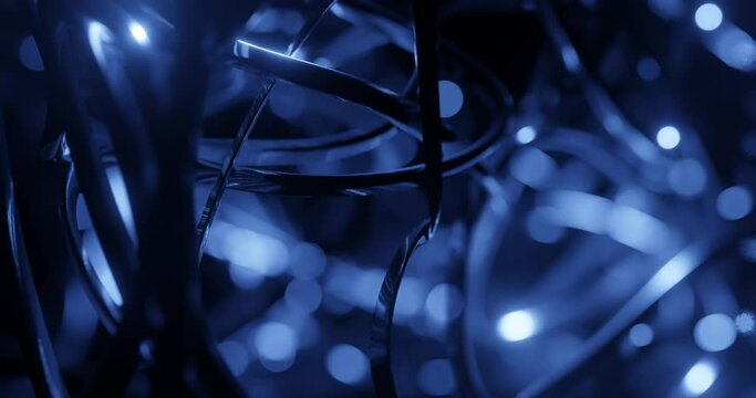 3d render with blue curved wires with bokeh, soft focus