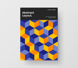 Simple annual report design vector template. Bright mosaic hexagons brochure illustration.