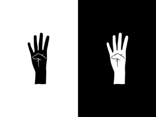 Art illustration design concpet icon black white logo isolated symbol of hand gesture four finger