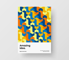 Unique mosaic tiles annual report illustration. Clean leaflet design vector concept.