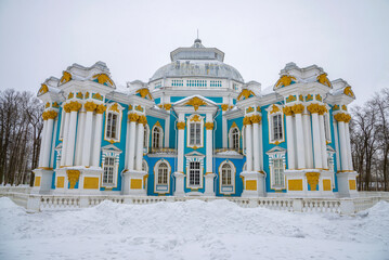 Hermitage Pavilion on a cloudy winter day. Tsarskoye Selo (Pushkin), Russia