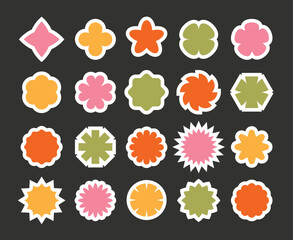 Flower shape colorful stickers set.