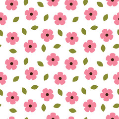 Cute floral seamless pattern with pink flowers.