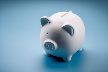 
high angle view of a piggybank over blue background