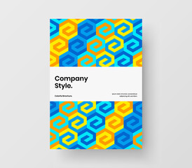 Amazing company brochure A4 vector design concept. Vivid geometric pattern postcard template.