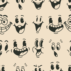 Vintage cartoon face emotions vector seamless pattern background for wallpaper, wrapping, packing, and backdrop.