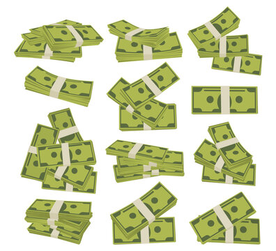 Cartoon money bundles vector set isolated on a white background.