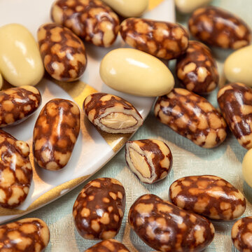 Dragee, confetto or sugared almond close up