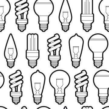 Light bulb vector seamless pattern on a white background.