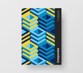 Bright mosaic hexagons corporate brochure layout. Colorful postcard design vector illustration.