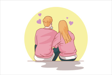 romantic feelings love and tenderness Dear young people, smiles, men and women express their love for each other, valentine's day,  heart. Flat vector illustration.