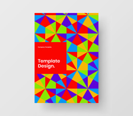 Clean catalog cover A4 design vector template. Colorful geometric pattern postcard layout.