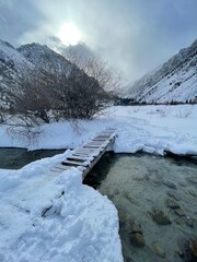 Winter lake in the mountains