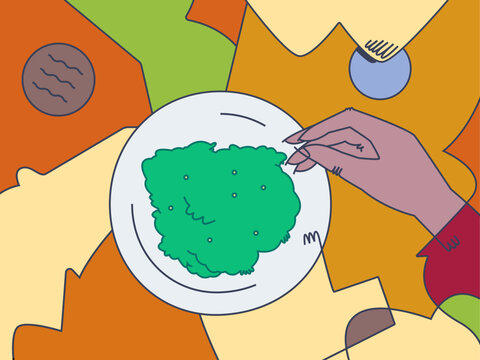 An Illustration of a hand reaching for vegetables on a plate