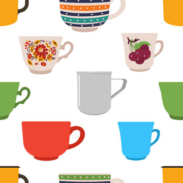 Tea cups vector cartoon seamless pattern background for wallpaper, wrapping, packing, and backdrop.