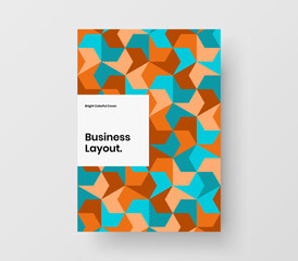 Trendy geometric pattern magazine cover illustration. Colorful brochure A4 design vector template.