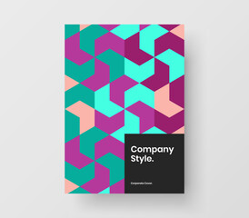 Multicolored booklet A4 vector design template. Minimalistic geometric tiles brochure illustration.