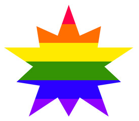 Double star shape  in traditional gay pride rainbow colours 