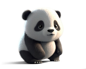 Cute looking baby panda cub, 3D illustration on isolated background