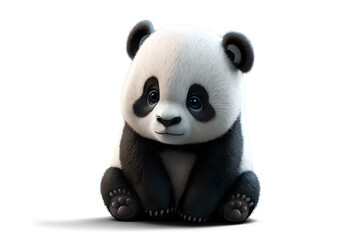 Fototapety  Cute baby panda cub sitting, 3D illustration on isolated background