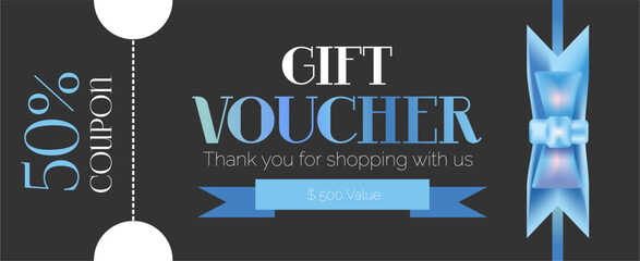 Gift coupon, voucher with a red bow. 100 dollars