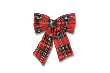 Tartan plaid bow. Bowknot with Christmas themed fabric in green and red pattern.